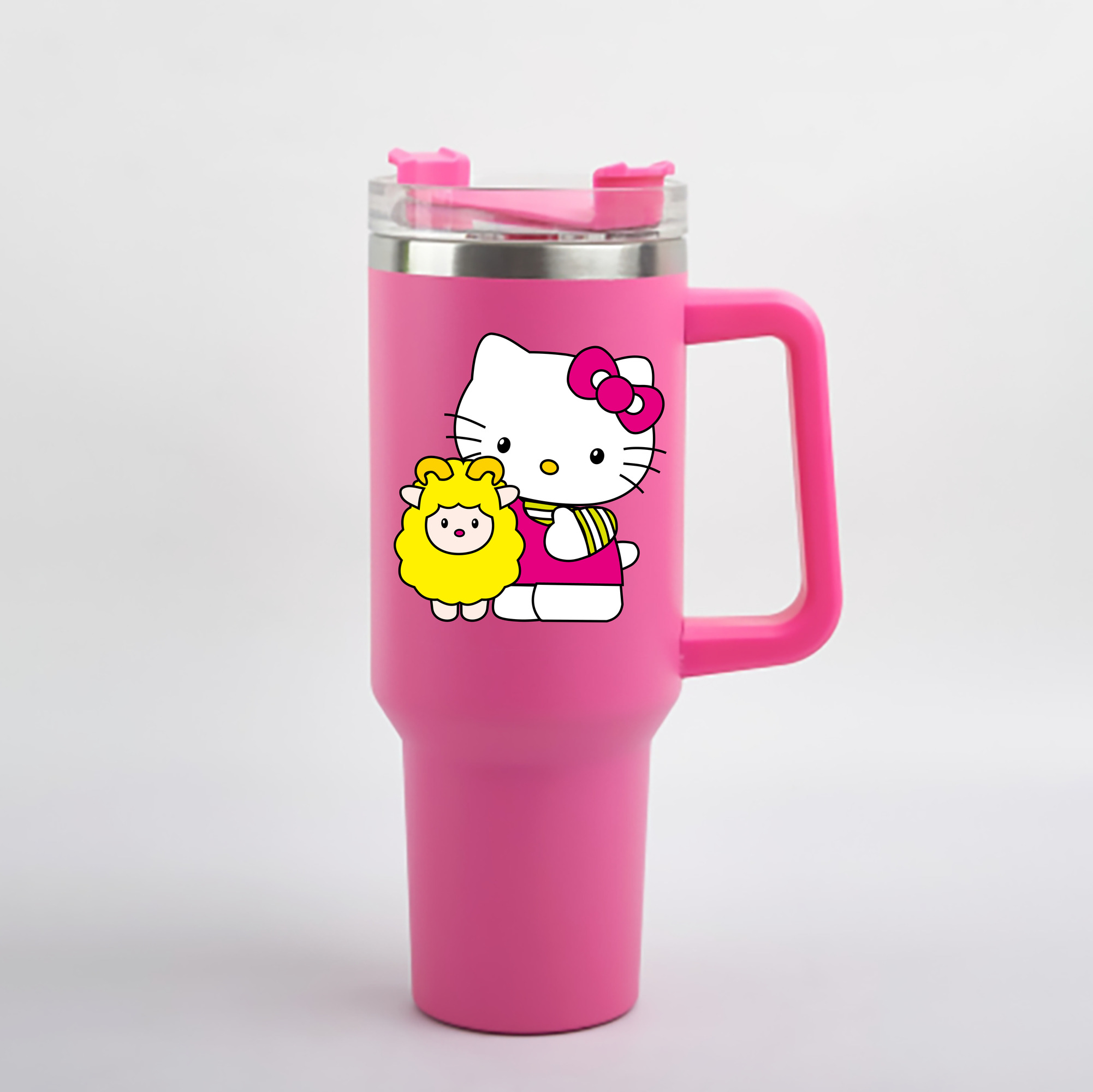 （画像用） Hello Kitty ハローキティ 1200mL車用タンブラー - クリスタルステッカー（プラスチックストロー付き）